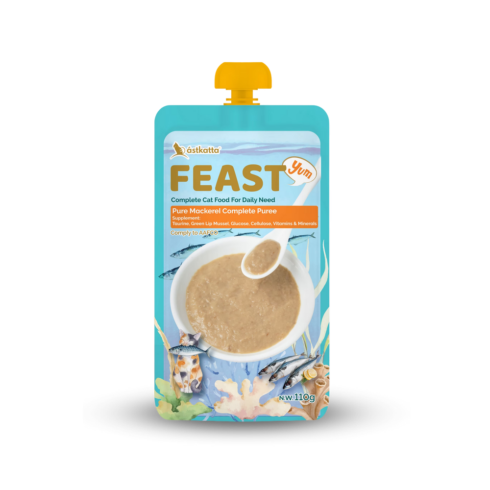 Astkatta FEAST Complete Puree - Pure Mackerel Astkatta - Feast 鮮肉盛宴營養主食肉泥唧唧包 - 純鯖魚 110g ástkatta