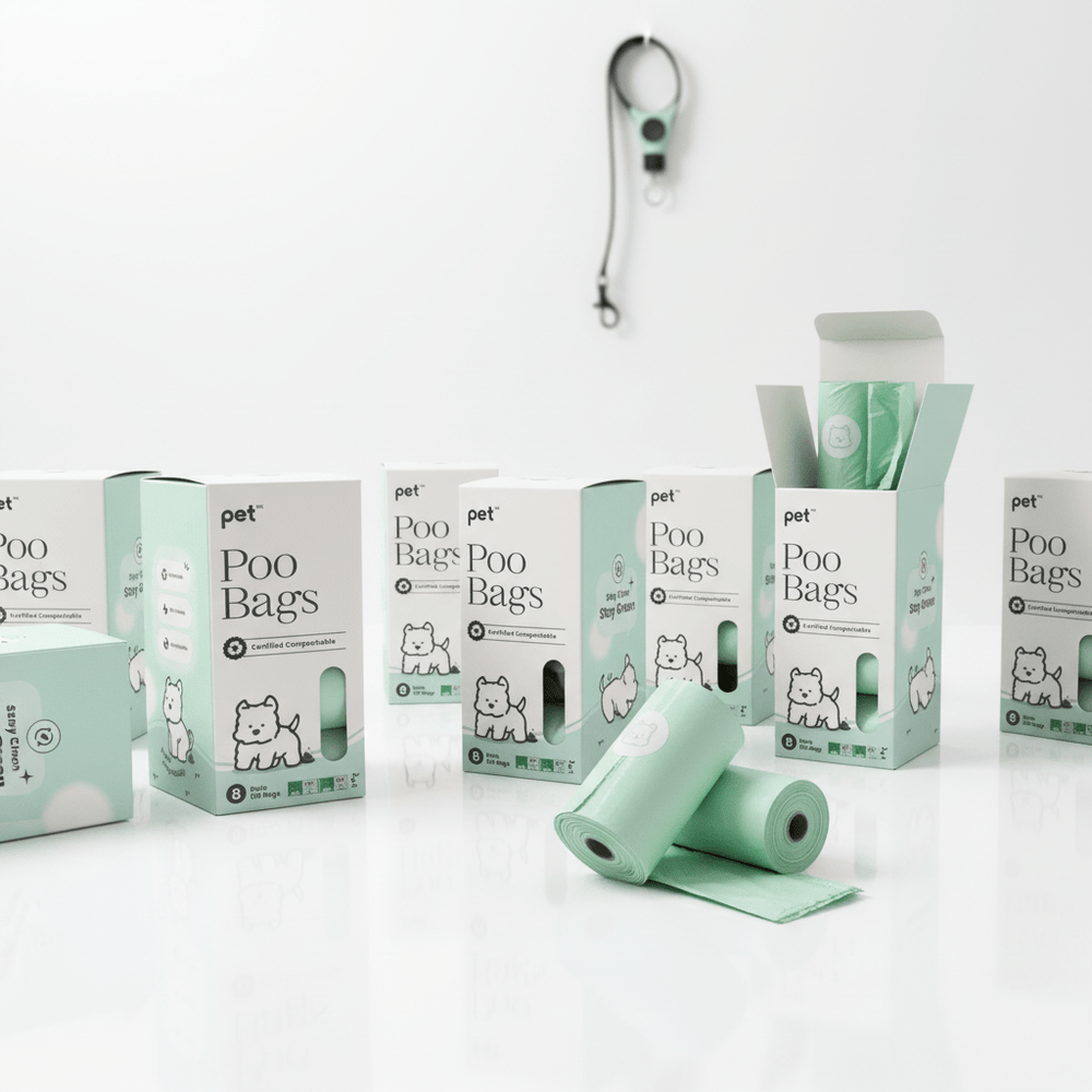 Pet HK Poo Bags - Certified Compostable (120 Bags, 8 Rolls) Poop Bags - PET