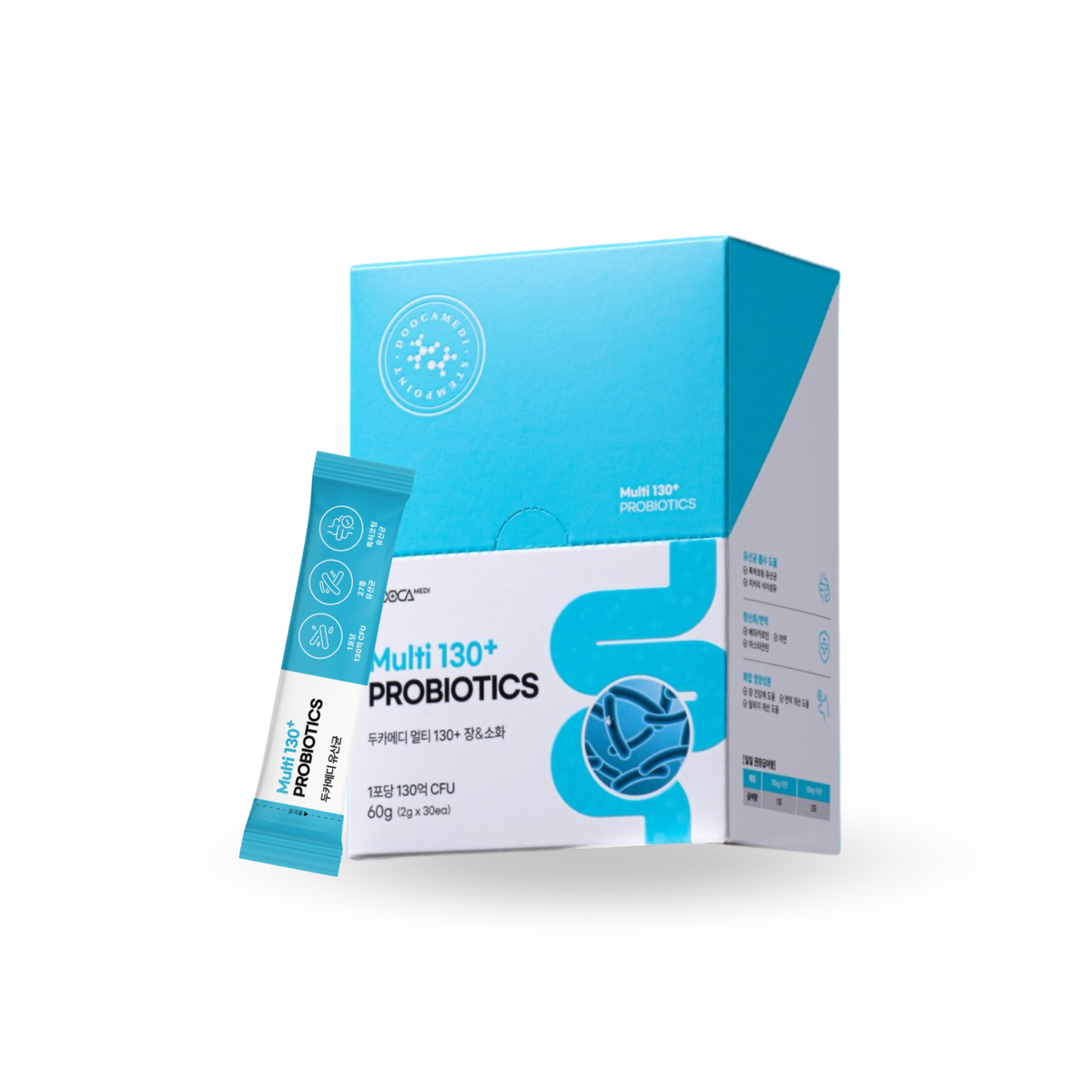 Doocamedi Multi 130+ PROBIOTICS for Pets box and sachet promoting digestive health and immunity for cats and dogs