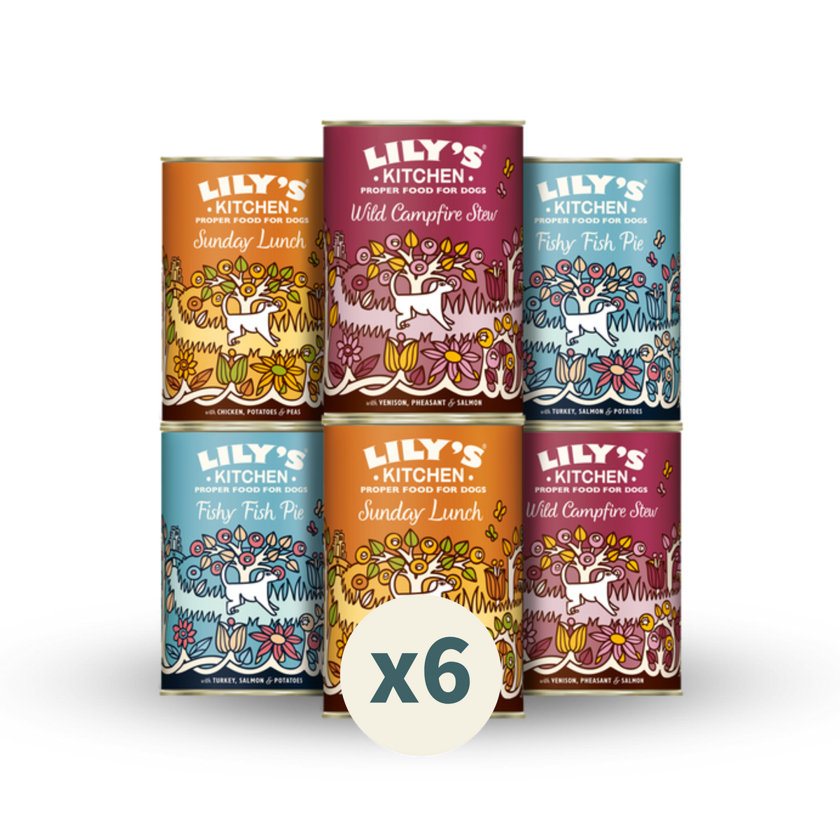 LILY's KITCHEN Wet Food For Dogs (6pcs Mixed Flavours) | 天然犬用‌主食罐 (六罐混合口味)