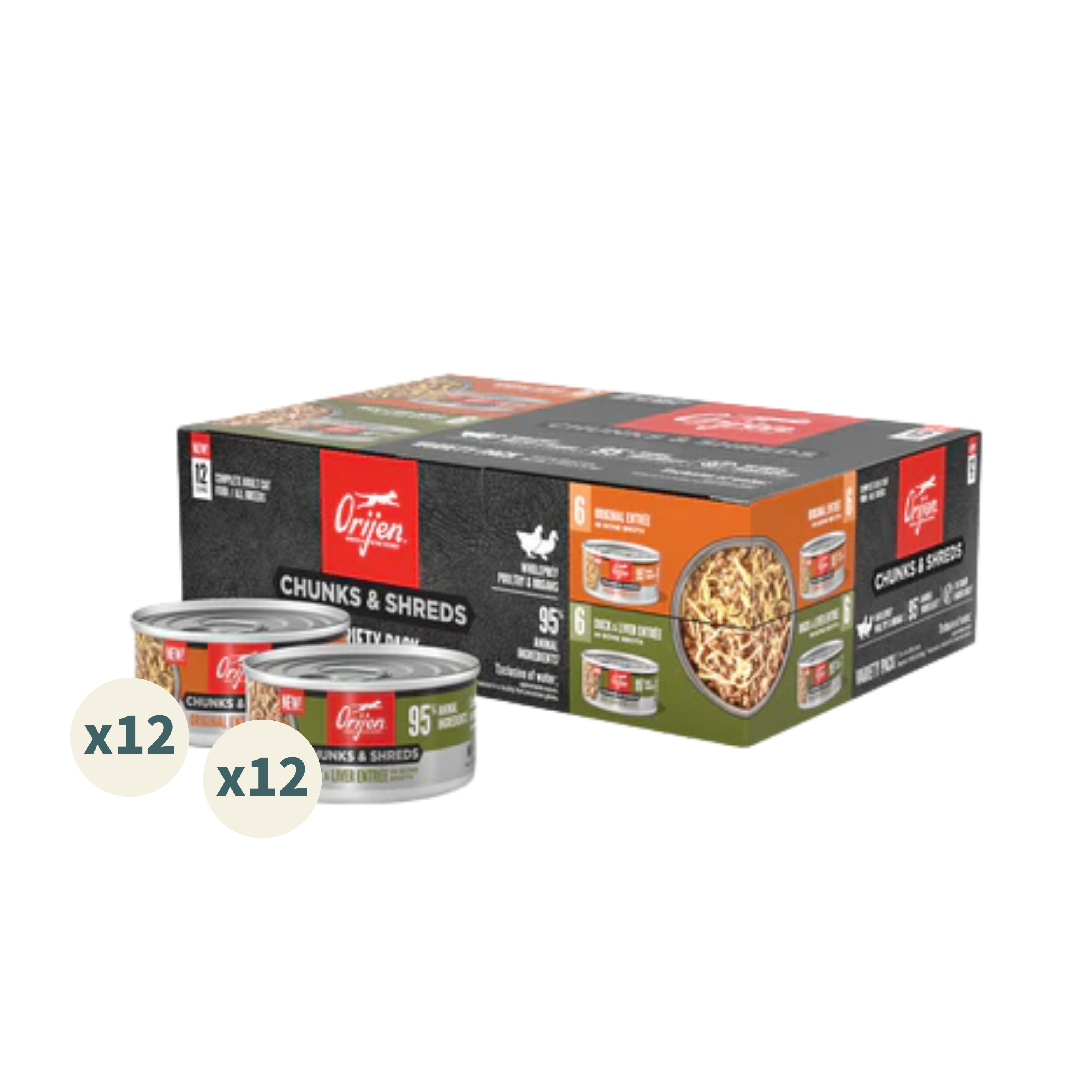 ORIJEN Chunks & Shreds Cat Wet Food Variety Pack - Original & Duck | 貓濕糧組合包 Orijen