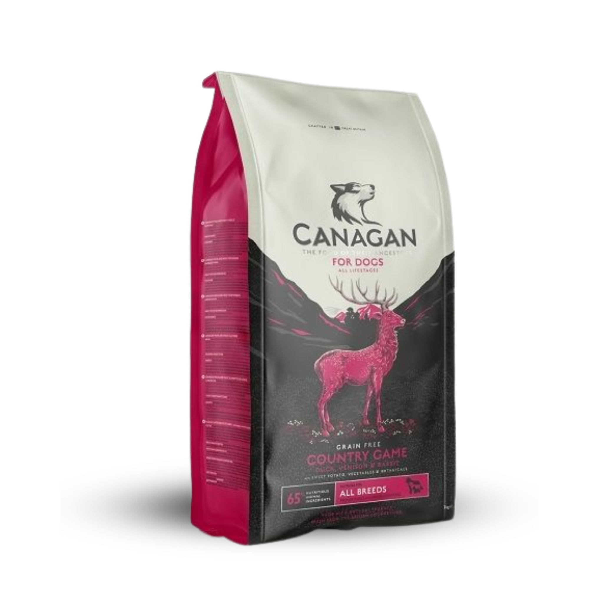 Canagan Country Game grain-free dog food with fresh duck, game meat, sweet potato, seaweed, and immune-boosting herbs for all breeds