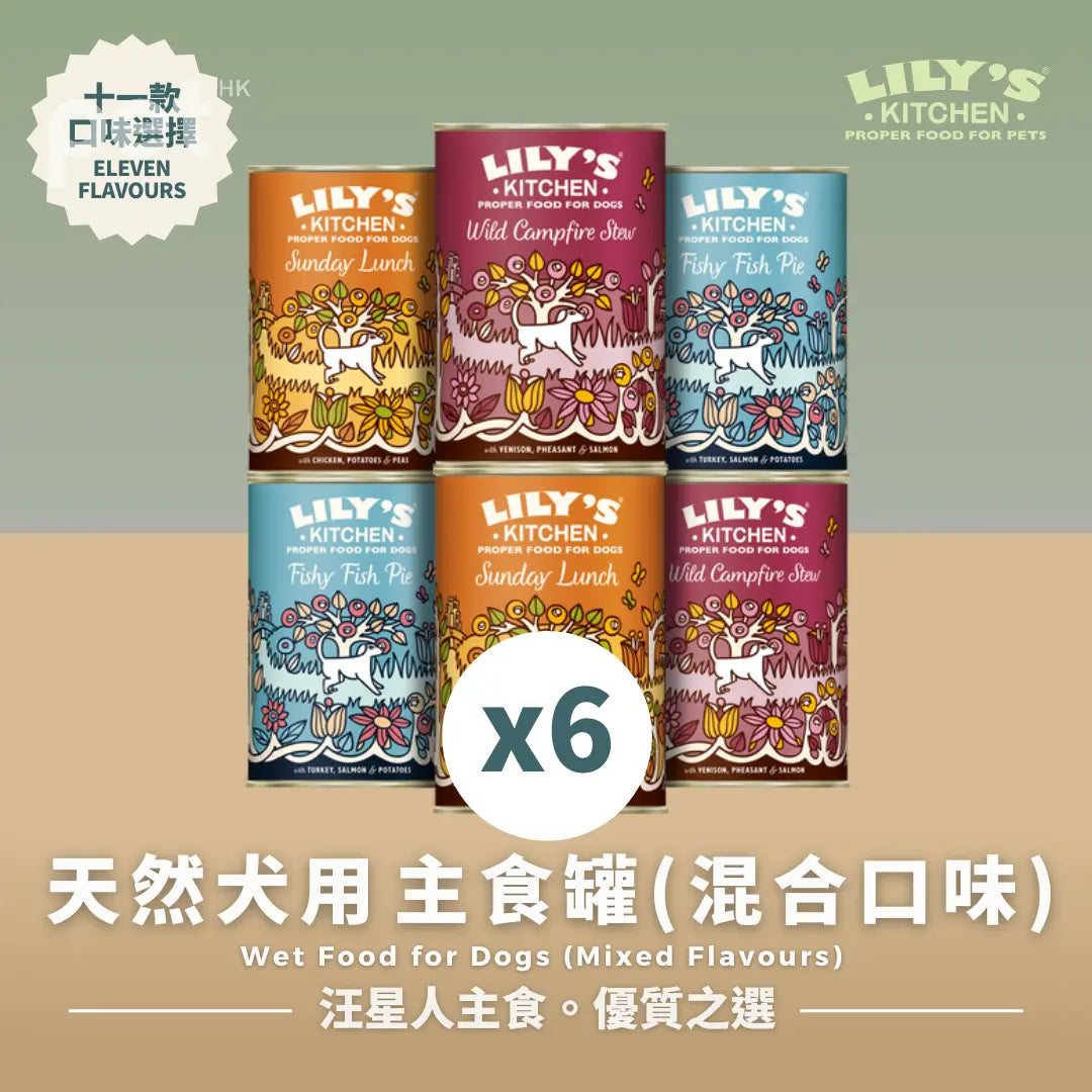 LILY's KITCHEN Wet Food For Dogs (6pcs Mixed Flavours) | 天然犬用‌主食罐 (六罐混合口味) LILY’S KITCHEN