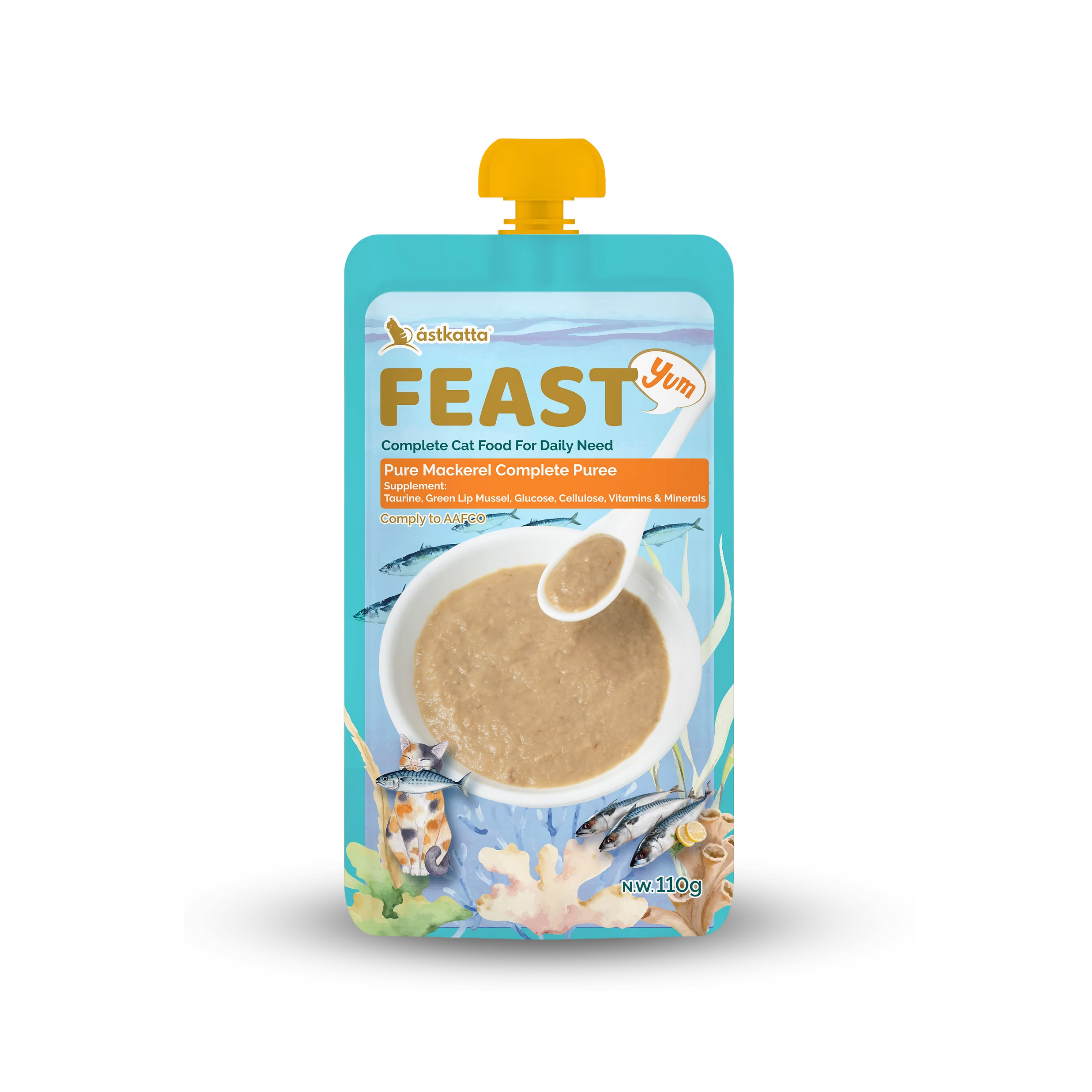 Astkatta FEAST Complete Puree - Pure Mackerel Astkatta - Feast 鮮肉盛宴營養主食肉泥唧唧包 - 純鯖魚 110g ástkatta