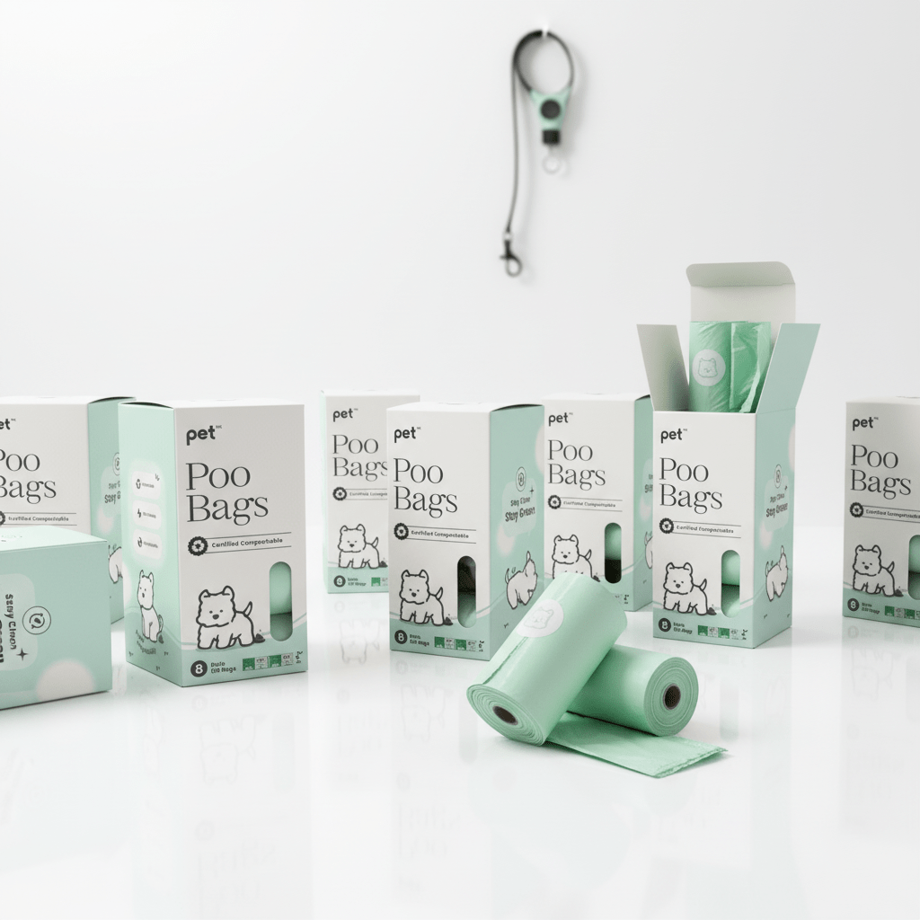 Pet HK Poo Bags - Certified Compostable (120 Bags, 8 Rolls) Poop Bags - PET