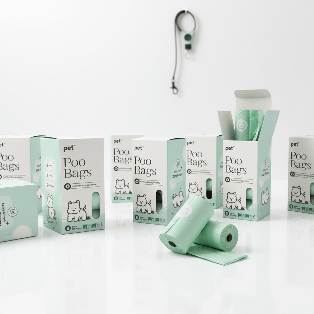 Pet HK Poo Bags - Certified Compostable (120 Bags, 8 Rolls) Poop Bags - PET