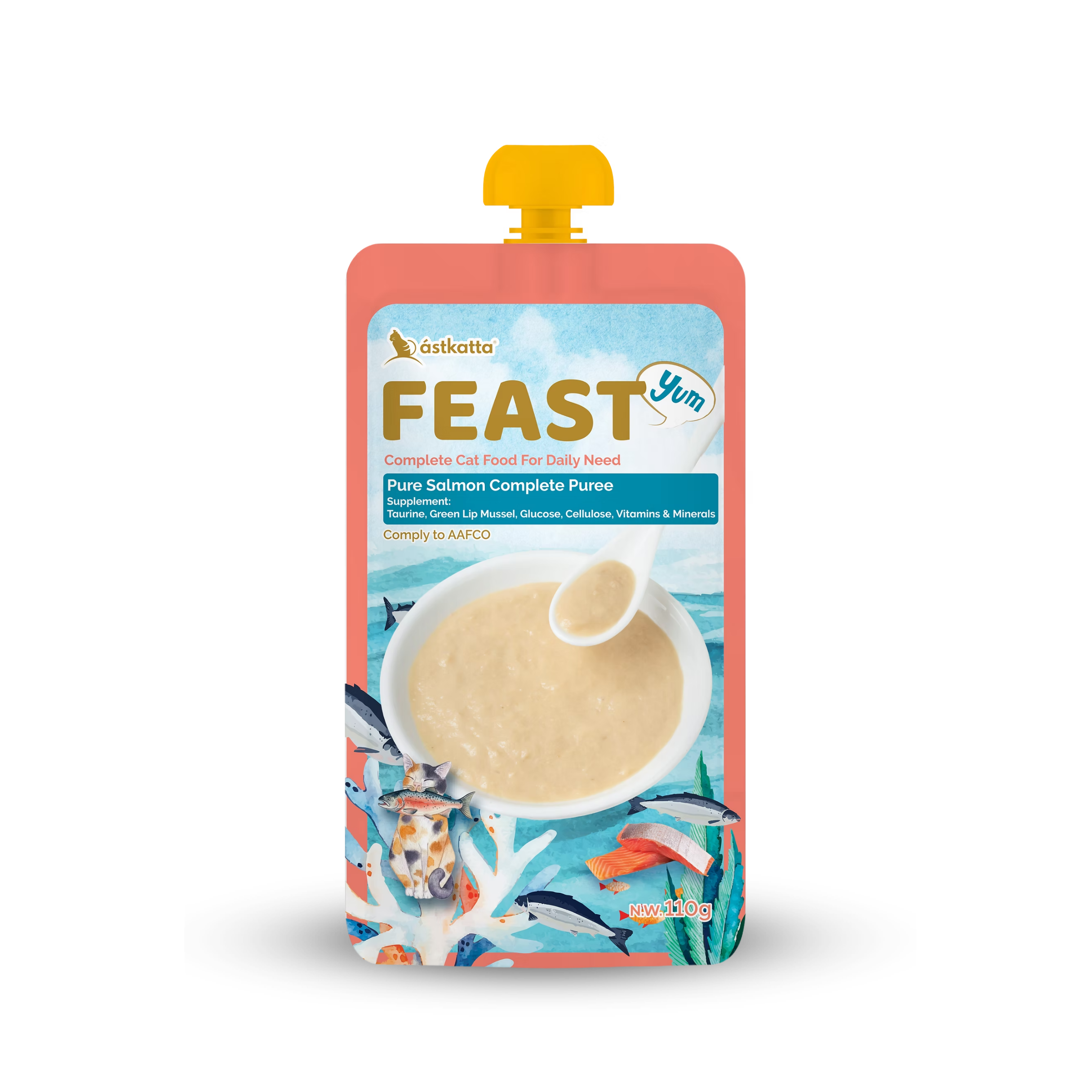 Astkatta FEAST Complete Puree - Pure Salmon    Astkatta - Feast 鮮肉盛宴營養主食肉泥唧唧包 - 純三文魚 Salmon Puree 110g ástkatta
