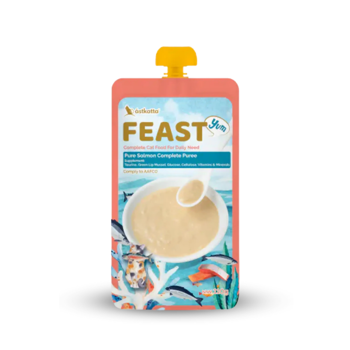 Astkatta FEAST Complete Puree - Pure Salmon    Astkatta - Feast 鮮肉盛宴營養主食肉泥唧唧包 - 純三文魚 Salmon Puree 110g ástkatta